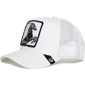 Goorin Bros White Mesh Trucker Hat with Black Horse Patch